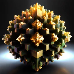 a mandelbulb 3d fractal made of small metallic random color cubes