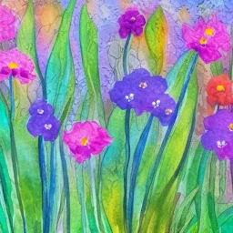 Flower garden grass water color