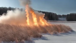 fire in a field of snow