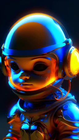 menciptakan surealisme hiper-realistis ( MENTAH, simulasi), potret cyborg pria chibi kawaii yang sangat rinci, dengan gaya mode tinggi, mengenakan helm bentuk cakram kaca seni indigo, set baju besi titanium oranye neon matte, mengenakan jas trench hitam transparan yang terbuat dari kaca Murano dengan garis emas tipis, bercahaya transparan, dinamis berpose, di bawah kabut dan gerimis, halus, vray