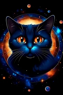 a cute and smart cat in the galaxy with a black hole