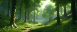 beautiful forest clearing, clean, no waste, fotorealistic, flora and fauna, animals, plants, trees, hyperrealistic 16k, 3d rendering, expressively detailed, dynamic lightning,