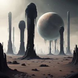 an anomalous planet with large abundant floating pillars and a bleak stony ground