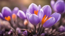 Spring purple crocus flower. First crocuses, bokeh background. High quality photo