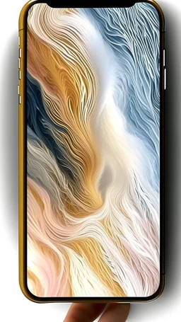 Create a visually striking iPhone wallpaper that blends abstract and natural elements. The scene should feature a vibrant, flowing mix of swirling colors and geometric patterns, with soft gradients transitioning into organic shapes like flowing water or clouds. Incorporate splashes of metallic gold or silver accents that catch the light, creating a dynamic yet serene composition. The overall aesthetic should evoke creativity, calmness, and elegance, with a modern, painterly feel.