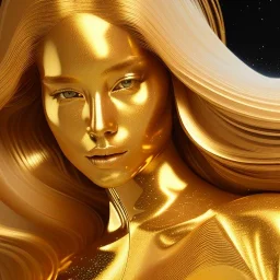 beautiful cosmic golden woman, long hair, nice smiling, magic glamour make up, delicate colors, beautiful glamour galactic golden dress, ultra sharp focus, 8k, unreal engine 5, extremely sharp detail, light effect, soft light atmosphere of a spaceship, smooth, full of details, face in front, complete vision of body