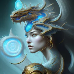 sango fantasy, fantasy magic, intricate, sharp focus, illustration, highly detailed, digital painting, concept art, matte, artgerm and paul lewin and kehinde wiley, masterpiece dragon head Asian Afo woman blue waves