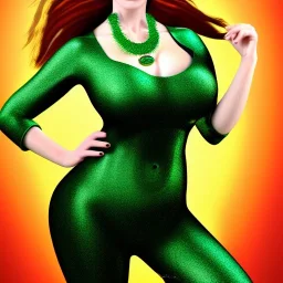 fullbody portrait of beautiful young busty atletic amazon Redhead woman with big green eyes with big emeralds necklace by Anthony Devas 8k