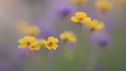 Small purple and yellow flowers, close-up, blurred background 4K,