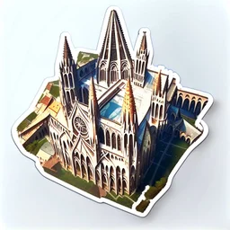 aerial view digital artwork of a medieval cathedral as a sticker