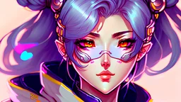 overwatch girl, smooth soft skin, big dreamy eyes, beautiful intricate colored hair, symmetrical, anime wide eyes, soft lighting, detailed face, digital painting