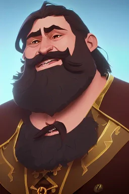 Medieval Fantasy Bearded strong man wearing a thick fur-lined merchant's coat, wearing gold rings, divine, halo, happy smiling, portrait, high definition, realistic, long hair, dynamic lighting, volumetric lighting, mustache, blond, arcane, wise, ambient occlusion, volumetric lighting