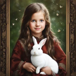 very beautiful realistic10 years old girl with a Rabbit