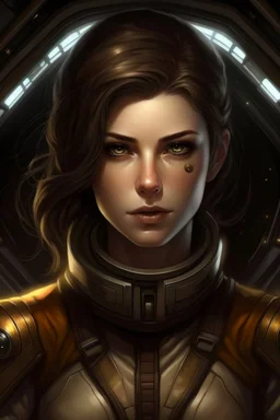 Galactic beautiful woman commander Ship deep Brown eyed darkhaired
