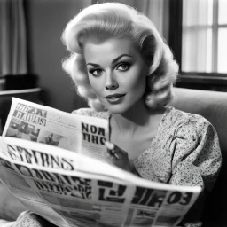 [Sandra Dee reading a newspaper on her sofa] no one likes the things i like