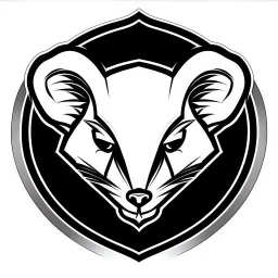 dead mouse's face logo on a triangular shield shape, vector(black white and gray)