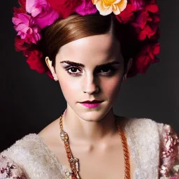 Emma Watson gag in mouth, woolitize, frida, intricate, oil on canvas, masterpiece, expert, insanely detailed, 4k resolution, retroanime style, cute big circular reflective eyes, cinematic smooth, intricate detail, soft smooth lighting, soft pastel colors, painted Renaissance style