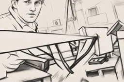 a swedish industry worker from sweden, very strong pushing a wooden crates and IBC along the floor in a factory,very basic sketch painting like the image i uploaded