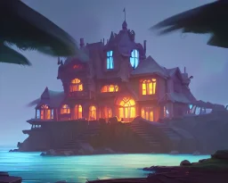 mystical house on a hot tropical island, fantasy art,