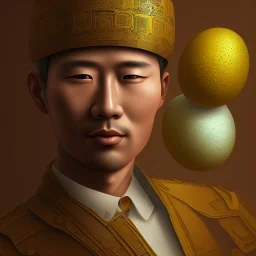 portrait of korean man made of eggs