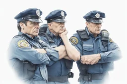 three policeman, staring at something off screen