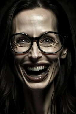 Angelina Jolie glasses braces dark laugh perverted face