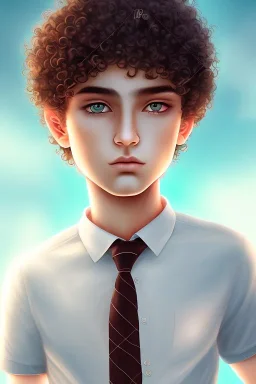 beautiful 12 year old arabic boy with curly hair and light blue eyes