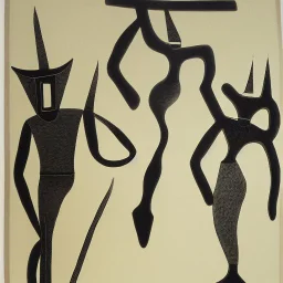 drawn in single line by Nicolai Blatter with hatch with parallel wavy lines metal engraving with african man dance procession in salvador dali style or picasso style