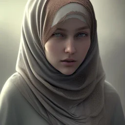 close up portrait of fog as woman in hijab, fine detail, highly intricate, modern surrealism painting, defined cracks and breaks, high-quality, volumetric lighting, 8k, ultrahd, George Grie, Marco Escobedo, Igor Morski,Brian Froud, Howard Lyon, Selina French,