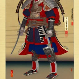 Ukiyo-e Style , Male Samuri in armour, full body