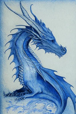 Etching of a blue dragon