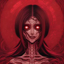 Junji Ito style, darkred tones, leaning pose,