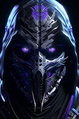 male, mask Grim Reaper, cyberpunk, big fangs, glowing runes, nordic runes, violet eyes, glowing eyes, hard-edge style,highly detailed, high details, detailed portrait, masterpiece,ultra detailed, ultra quality