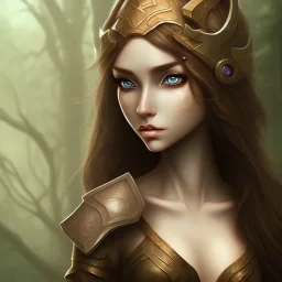 dungeons and dragons female elf druid, brown hair, brown eyes, pale skin, full body