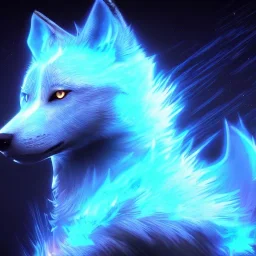 legendary cool wolf with black fur and blue piercing blue eyes in the night with black shade show full body, from the side, neon blue flames, 8k resolution, ultra hyperdetailed, Unreal Engine 5, ultra colorful, very small details, realistic