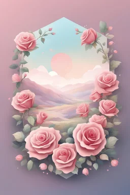 the logo of the dating square, pastel landscape with roses, romantic,