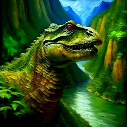 Dinosaur head oil painting