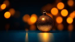 lights and blue background of christmas bauble bokeh effect, in the style of light orange and dark gold