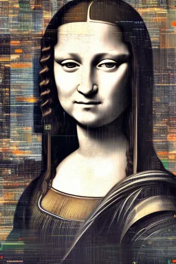 Monalisa portrait, cyberpunk, futuristic