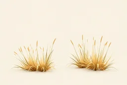 Isolated concept art of low poly stylized alien dry grass on a plain neutral background. Simple low-poly design with minimal details