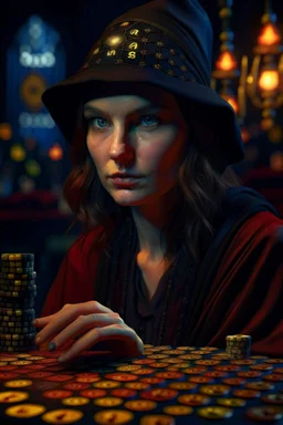 portrait witchcraft wins in bingo, photo-realistic, shot on Hasselblad h6d-400c, zeiss prime lens, bokeh like f/0.8, tilt-shift lens 8k, high detail, smooth render, down-light, unreal engine 5, cinema 4d, HDR