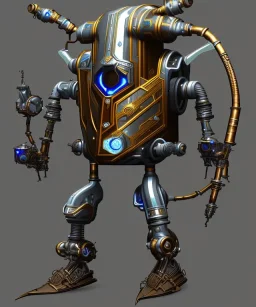 evil mechanoid person with a steampunk theme, realistic