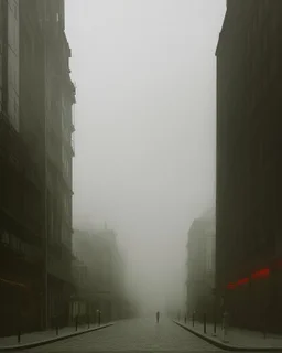 Dark street life creepy fog colours strong texture nightmare 8k artistic Photography volumetric light, Yves Tanguy Max Ernst Gustav Klimt