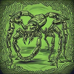 A line drawing of a scorpion in horror style