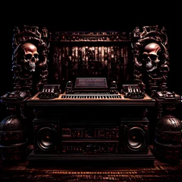 DJ of the damnded, insanely detailed DJ booth in hell, MID set, speakers and equipment made of bone, anatomically correct, add more skulls in th audience, photorealism, vray, 8k 3d https://stablecog.com/generate?o=a67b60e0-edd2-418d-9744-d1d585055d7f