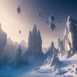 Spaceship landed on snowy mountain, sunny day. clear blue sky. gold. Elegant. Extremely detailed. Award winning photography. Fantasy. 8k. Cinematic lighting. Photorealistic. Dynamic lighting. Imperial colors. Crisp quality. Unreal Engine. Colourful cinematic postprocessing. Pixar. VRay.