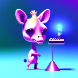 Tiny cute giraffe using a typewriter toy, standing character, soft smooth lighting, soft pastel colors, skottie young, 3d blender render, polycount, modular constructivism, pop surrealism, physically based rendering, square image