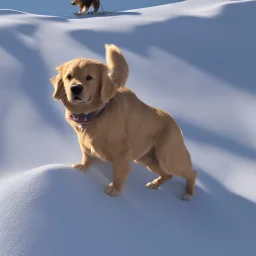 a golden retriever skiing on the Everest