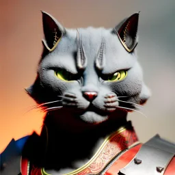 Character design, anthropomorphic cat dressed as a Shaolin, dark, evil, furious, epic, intricate details, finely detailed armor, silver, golden