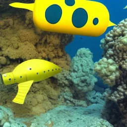 mix between nautilus submarine and yellow submarine in seabed